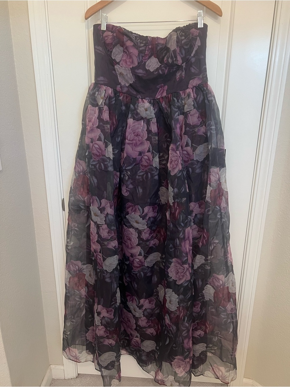 NWT LuLu’s 1X Purple Floral Strapless Bustier Maxi Gown Cottagecore Romance - Picture 9 of 10